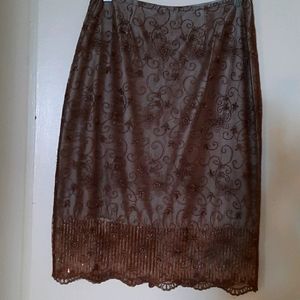 Brown beaded lace skirt